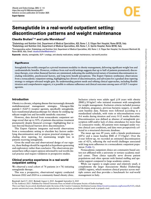 Semaglutide in un contesto ambulatoriale reale: modelli di interruzione e mantenimento del peso